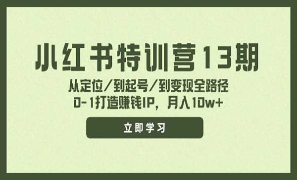 小红书特训营实战课，从定位到起号到从0-1打造赚钱IP变现全套，月入10W+