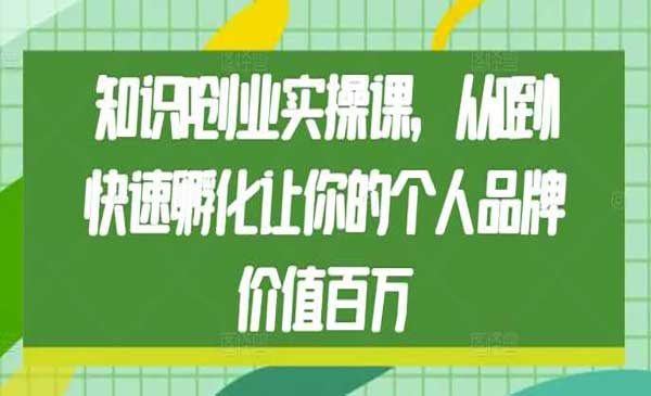 价值百万，知识IP创业实操课，快速孵化你的品牌形成持久的变现（30节实操课）